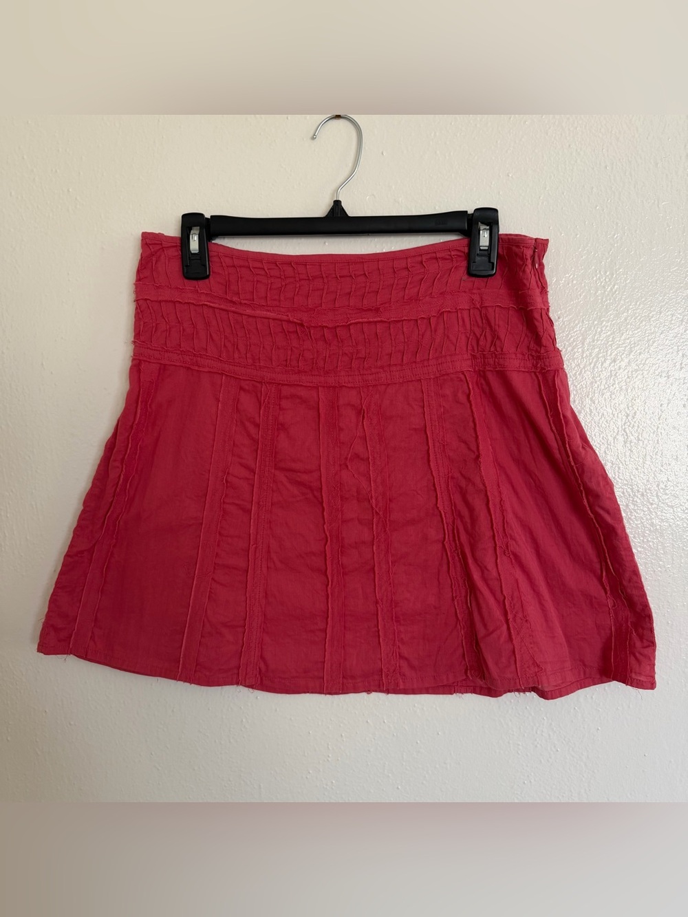 Prana Coral-Red Tiered Cotton A-Line Skirt